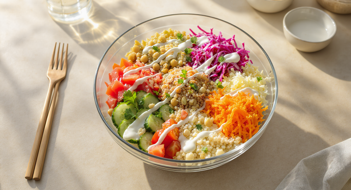 Gut-Healing Mediterranean Grain Bowl with Yogurt-Tahini Drizzle