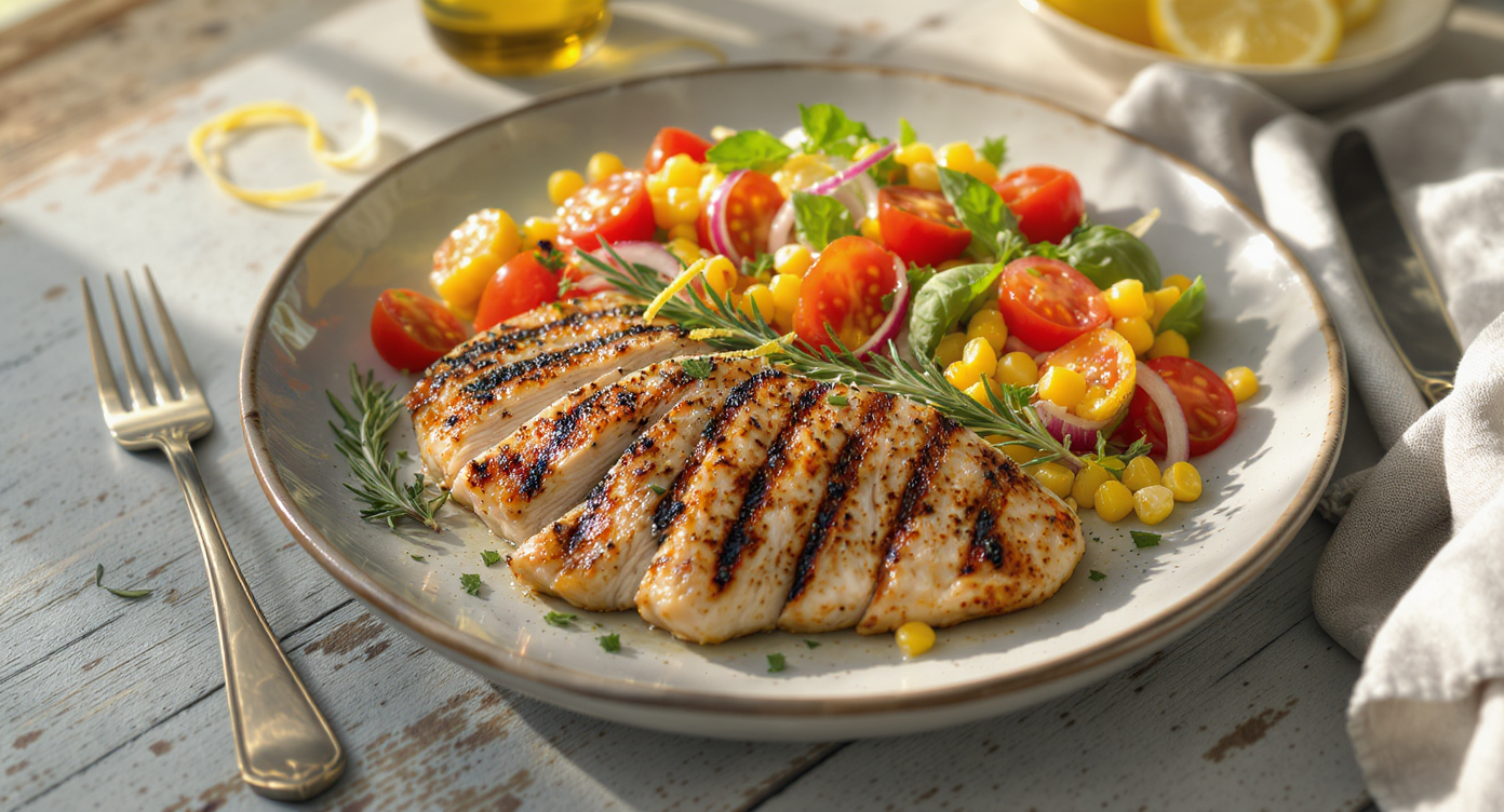 Summer Lemon-Rosemary Grilled Chicken with Tomato-Corn Salad
