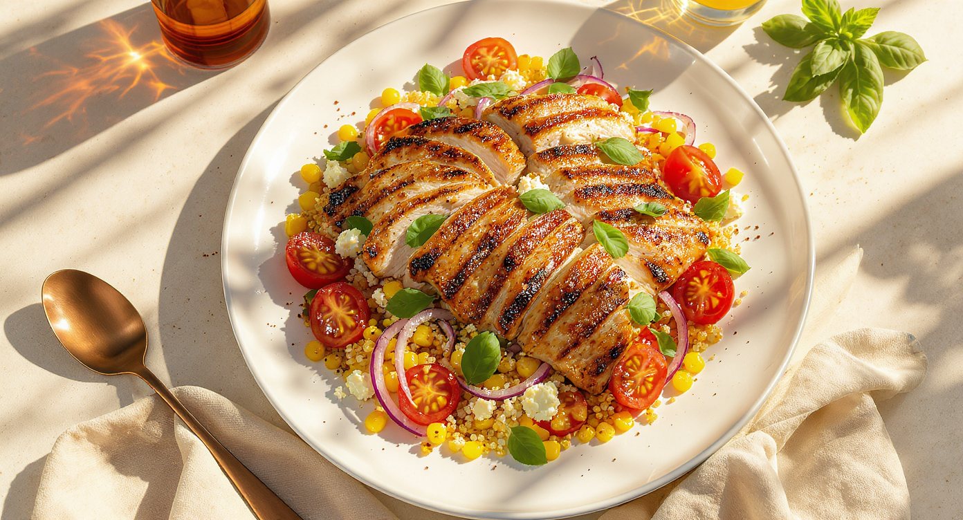 Grilled Chicken & Summer Corn Salad with Feta and Quinoa