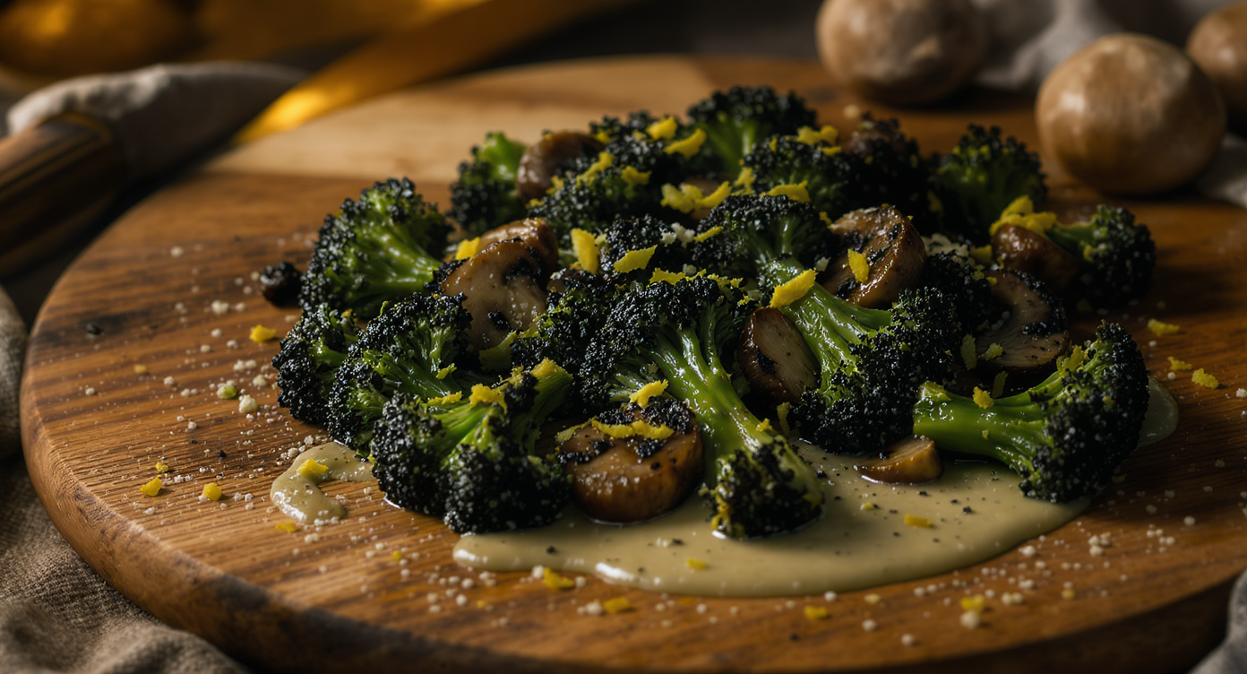 Charred Broccoli & Mushrooms with Lemon-Garlic Vinaigrette