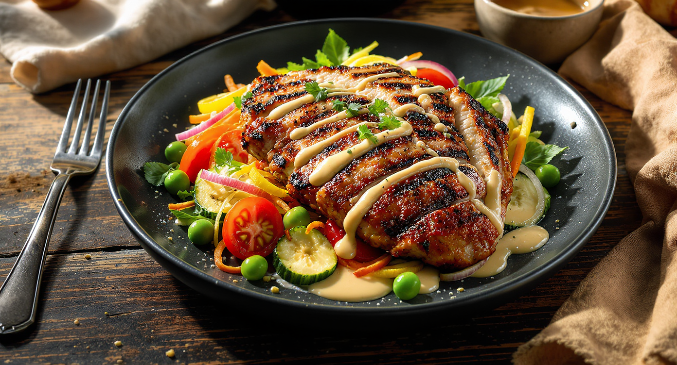 Grilled Thai Chicken with Summer Vegetable Salad & Peanut-Lime Dressing (Cilantro-Free)
