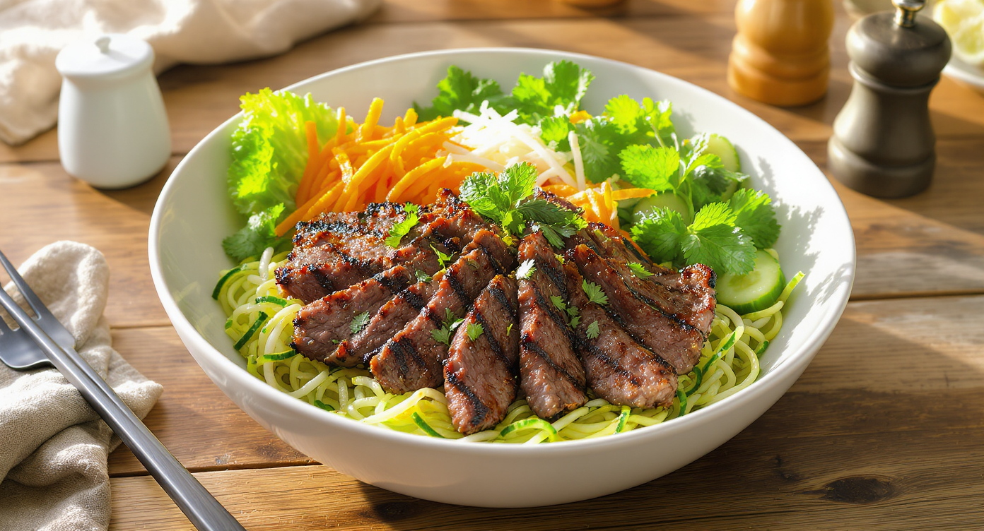 Vietnamese Low-Carb Grilled Lemongrass Beef Noodle Bowl