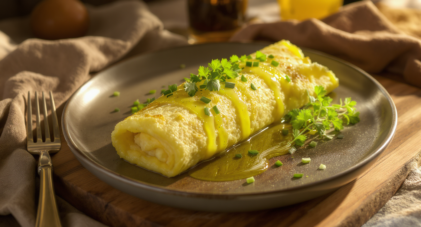 Herbed French Omelette with Chive Oil Drizzle