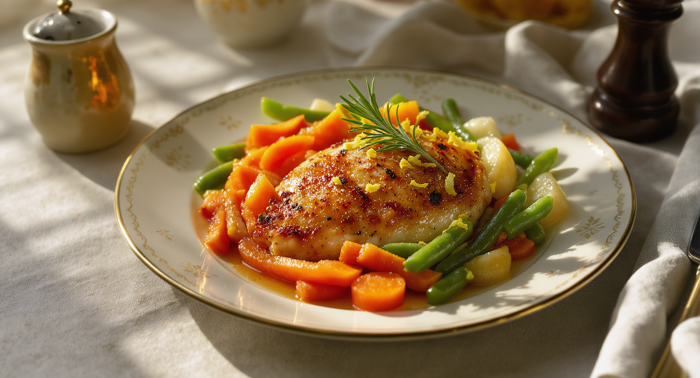 Babette-Inspired French Chicken with Lemon, Herbs, and Sautéed Vegetables