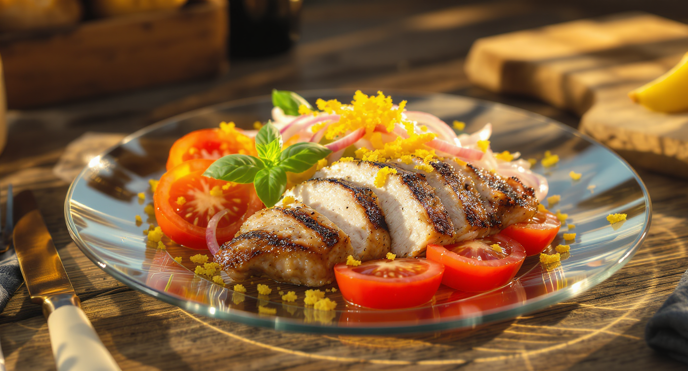 Grilled Citrus-Marinated Chicken Breast with Summer Tomato Salad