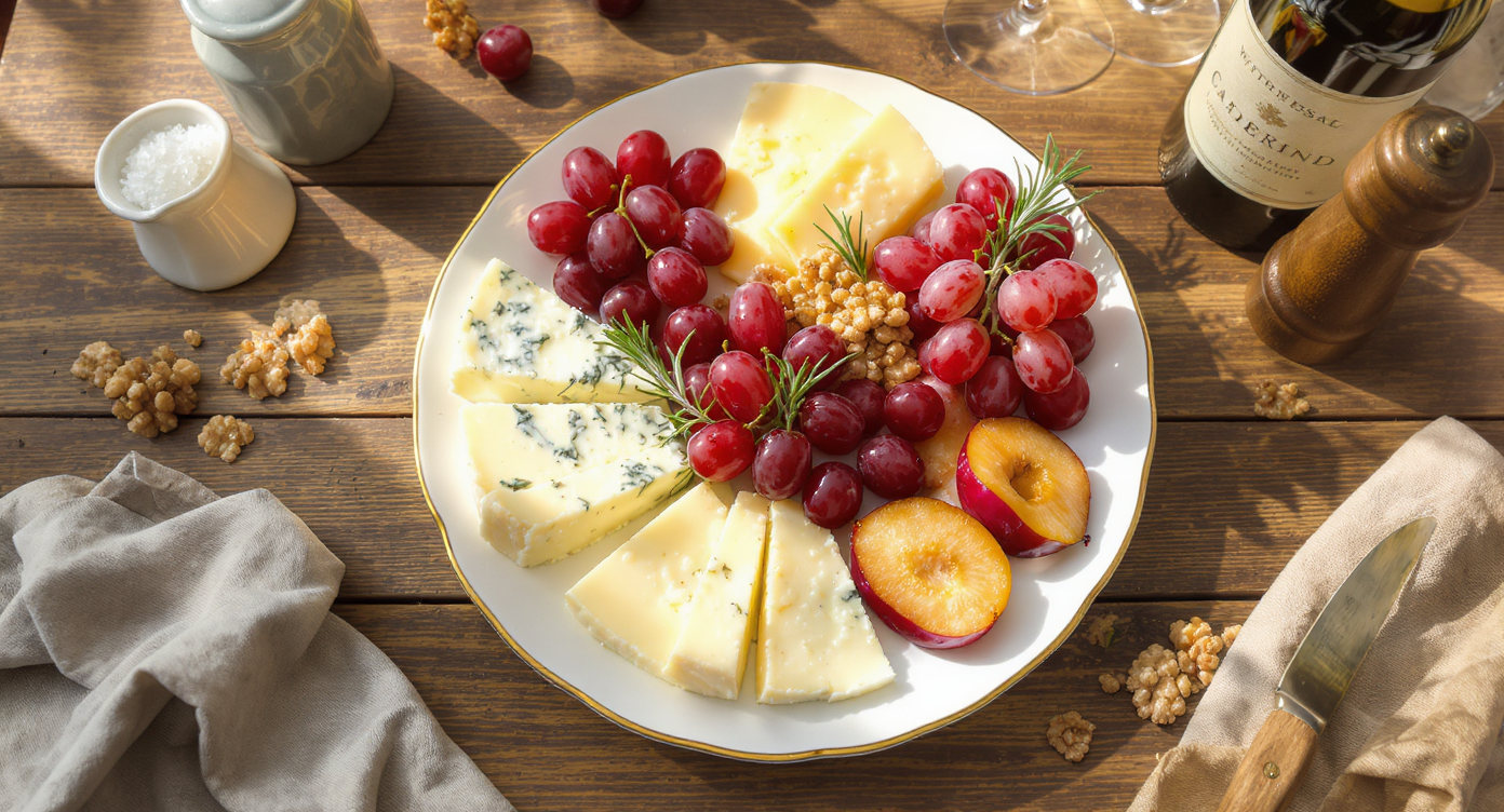 Rustic Wine & Cheese Board with Fruit and Nuts