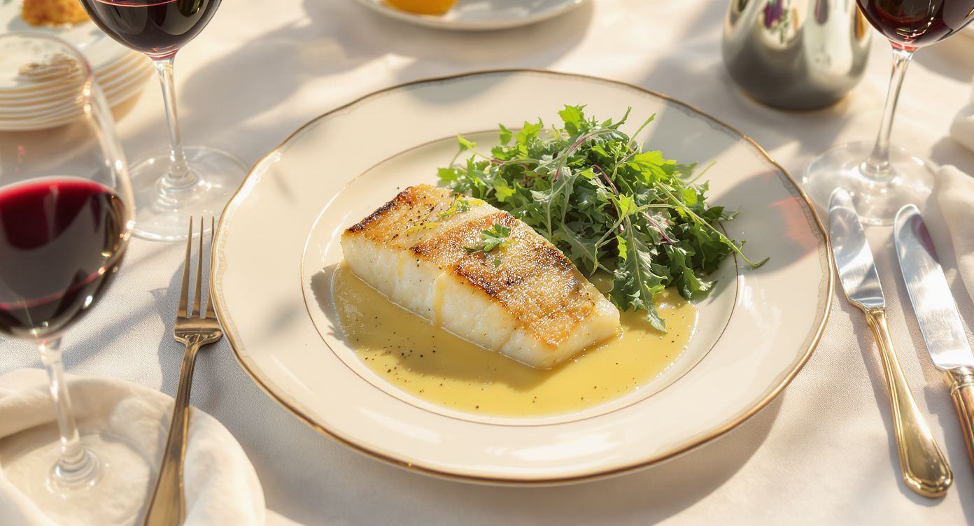 Seared Sea Bass with Lemon Beurre Blanc and Herb Salad