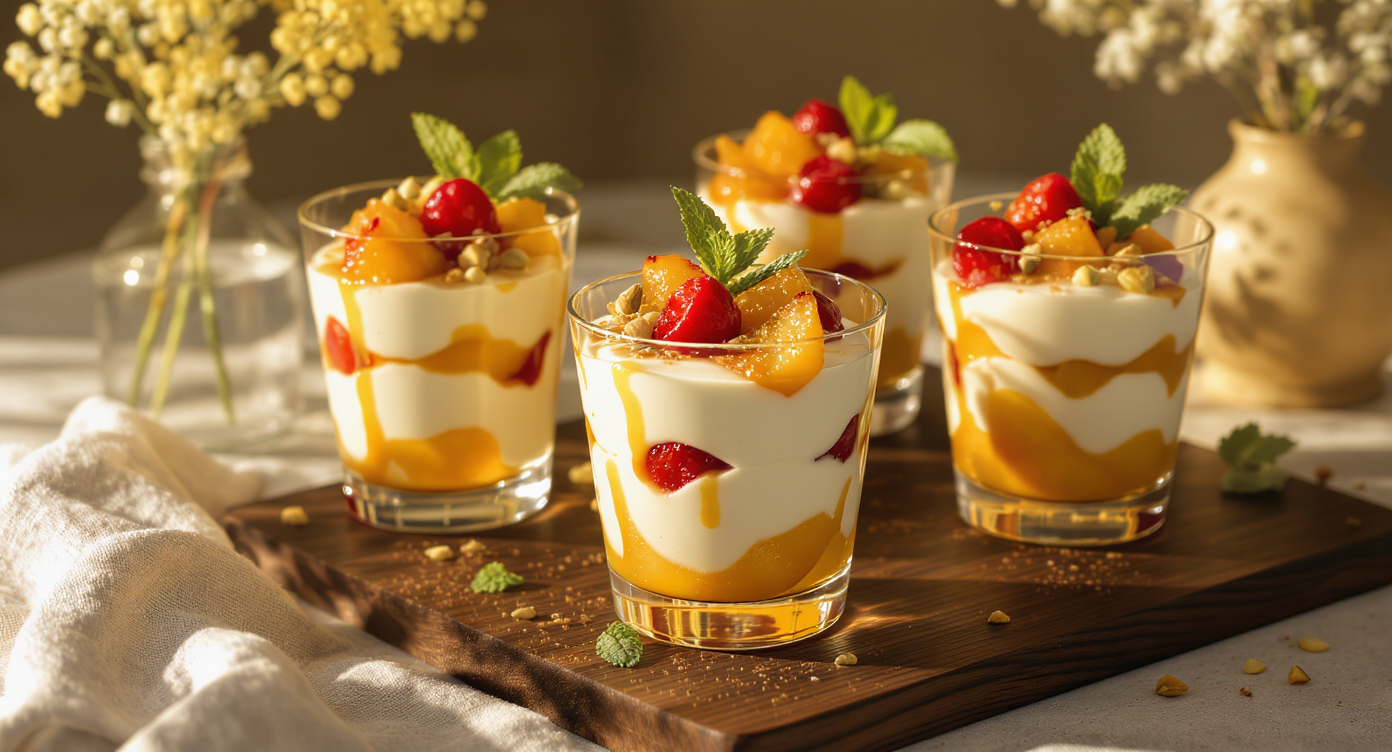 Honey Yogurt Parfaits with Roasted Stone Fruit and Pistachios
