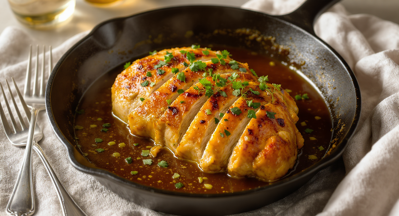 Juicy Brined Chicken Breast with Garlic Herb Pan Sauce