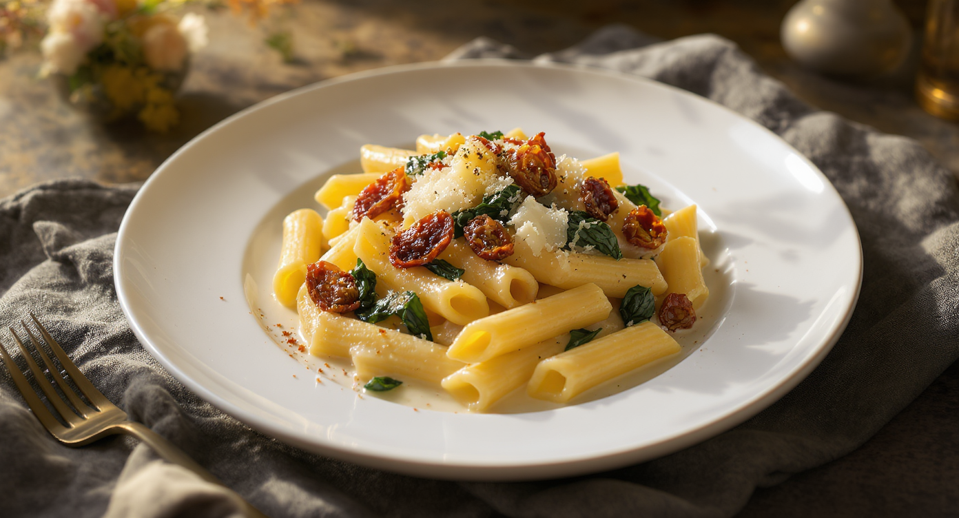 Creamy Sun-Dried Tomato Penne with Spinach