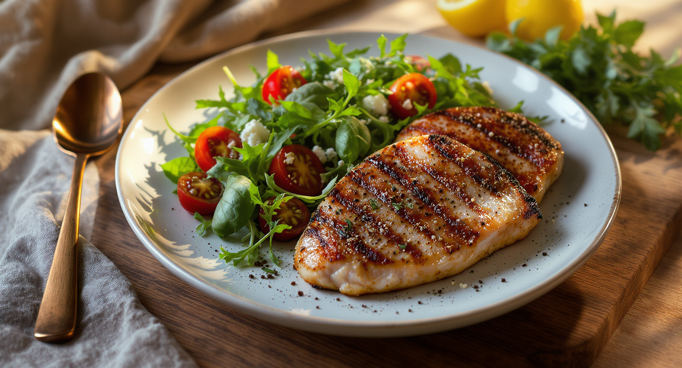 Summer Grilled Chicken Breasts with Lemon Herb Salad
