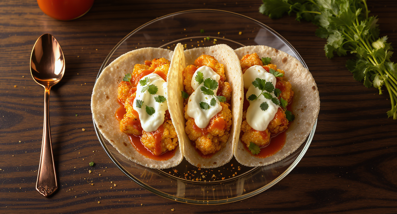 Sriracha Cauliflower Tacos with Tangy Yogurt Sauce