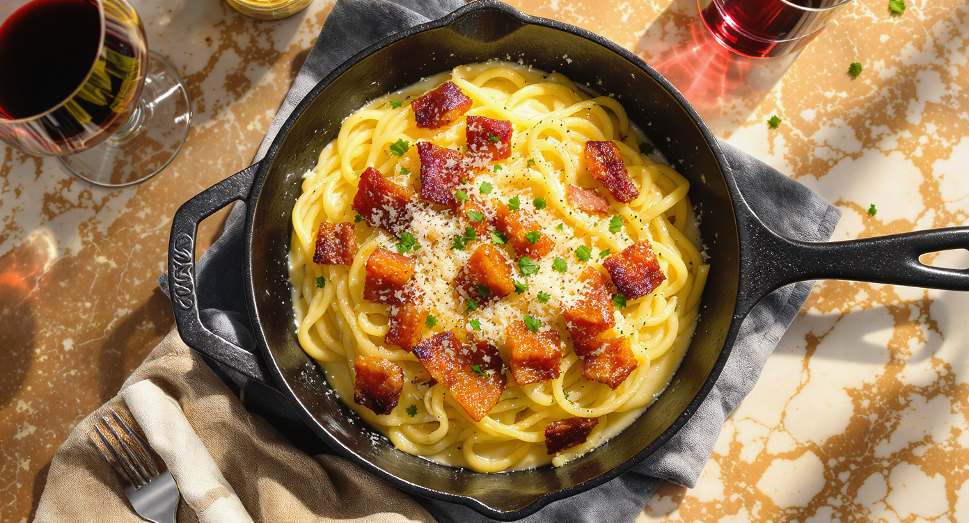 Keto Carbonara with Crispy Pig Ear