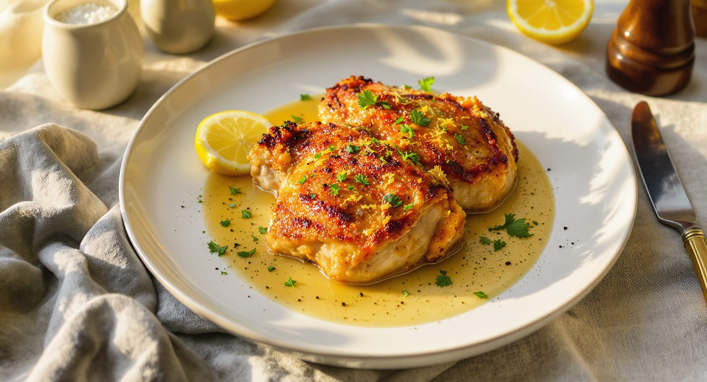 Crispy Pan-Seared Chicken Thighs with Lemon-Herb Pan Sauce