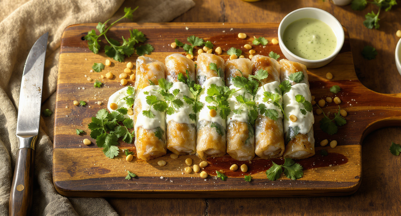 Vietnamese-Style Greek Yogurt & Peanut Spring Rolls with Tangy Lime Dressing