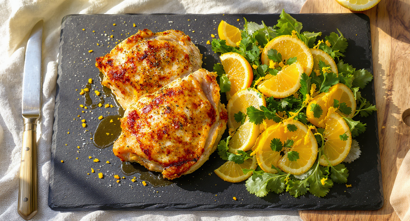 Juicy Brined Chicken Thighs with Citrus Herb Salad