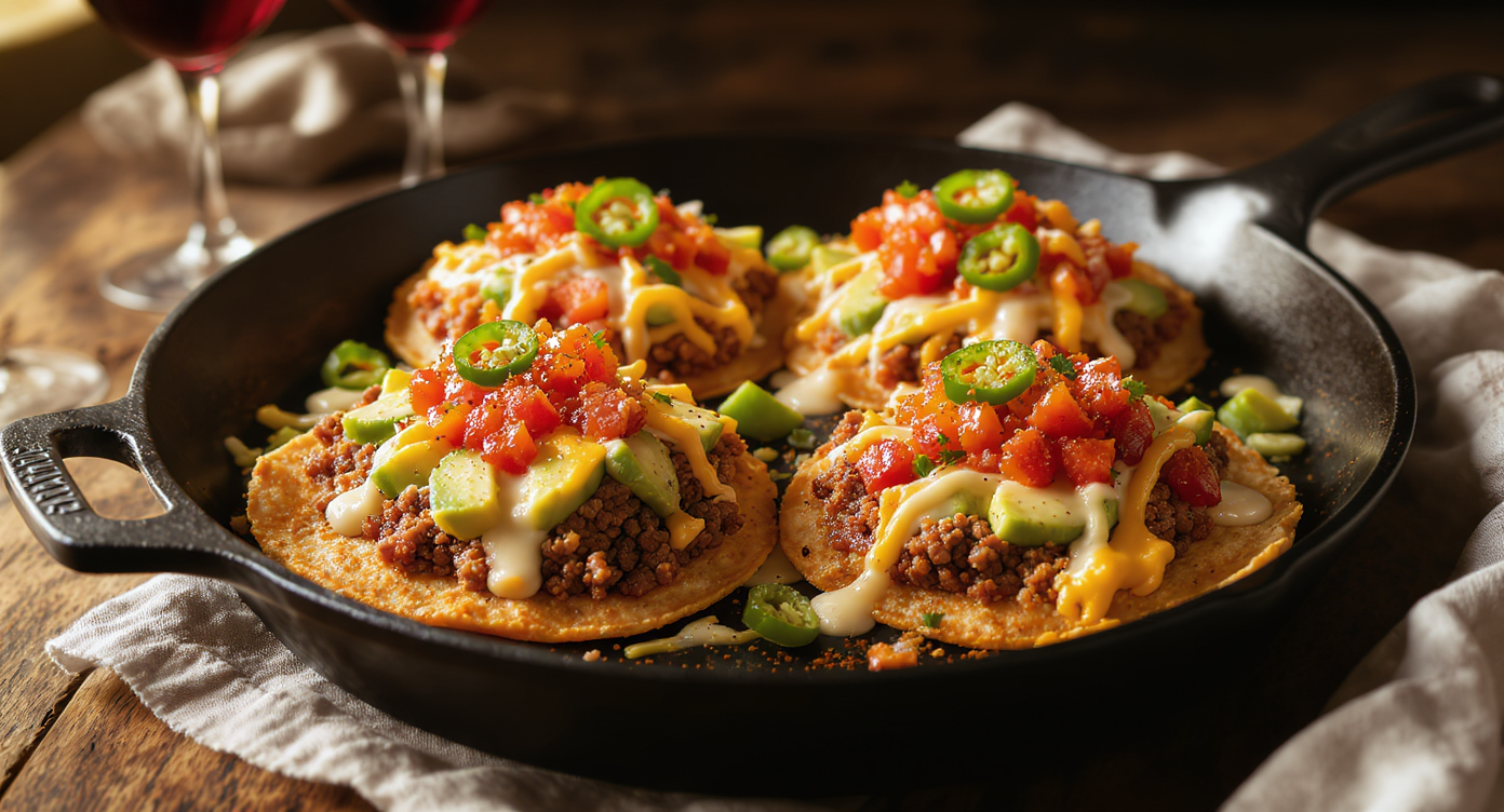 Cal-Mex Cheesy Ground Beef Tostadas with Charred Salsa