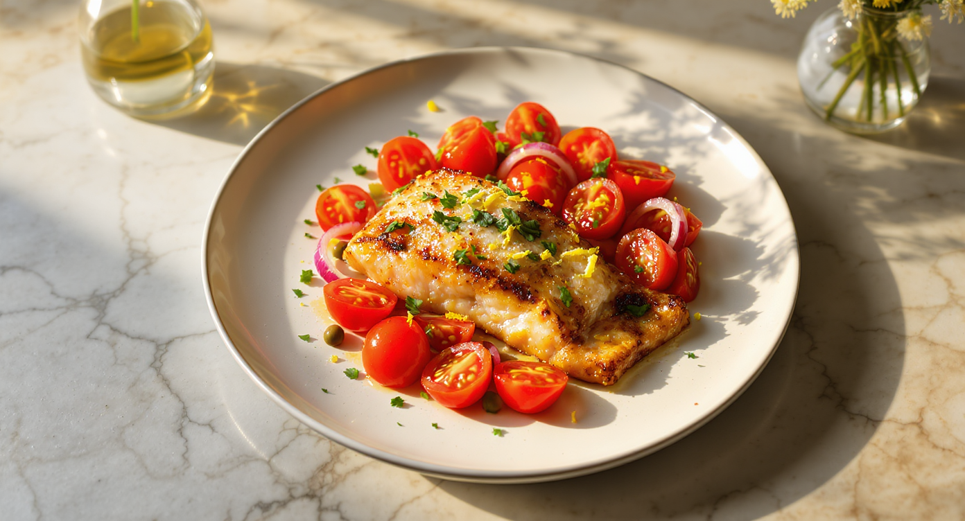 Pan-Seared Brined Fish with Summer Tomato Salad