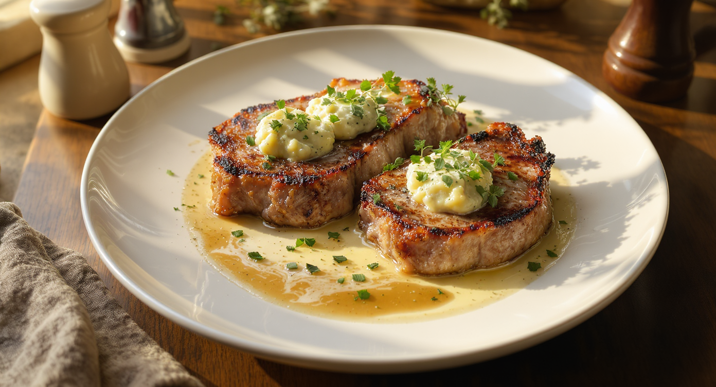 Pan-Seared Brined Pork Chops with Herb Butter