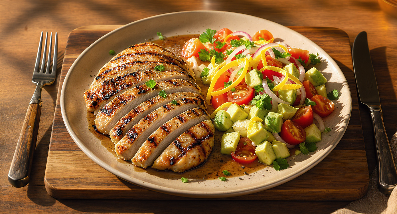 Lemon-Herb Grilled Chicken with Avocado Tomato Salad