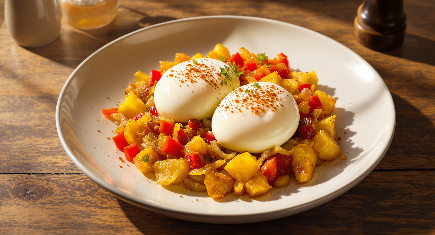 Golden Breakfast Hash with Poached Eggs