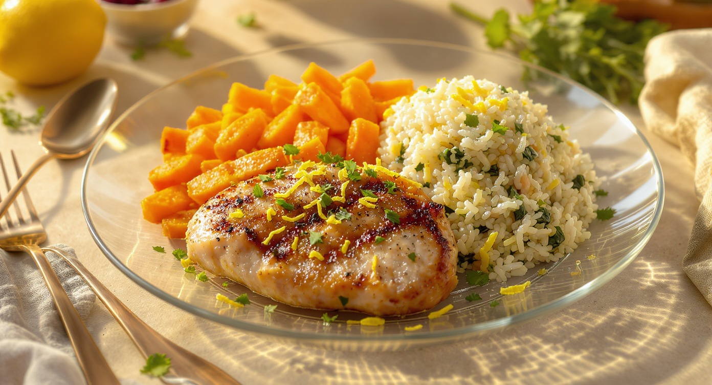 Lemon Herb Chicken with Roasted Carrots & Spinach Rice (Low-FODMAP)