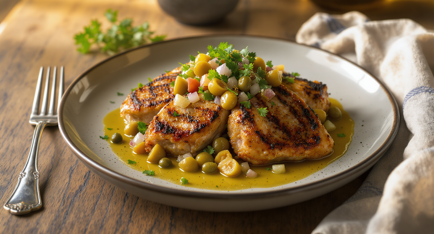 Charred Chicken with Olive, Caper & Herb Salsa