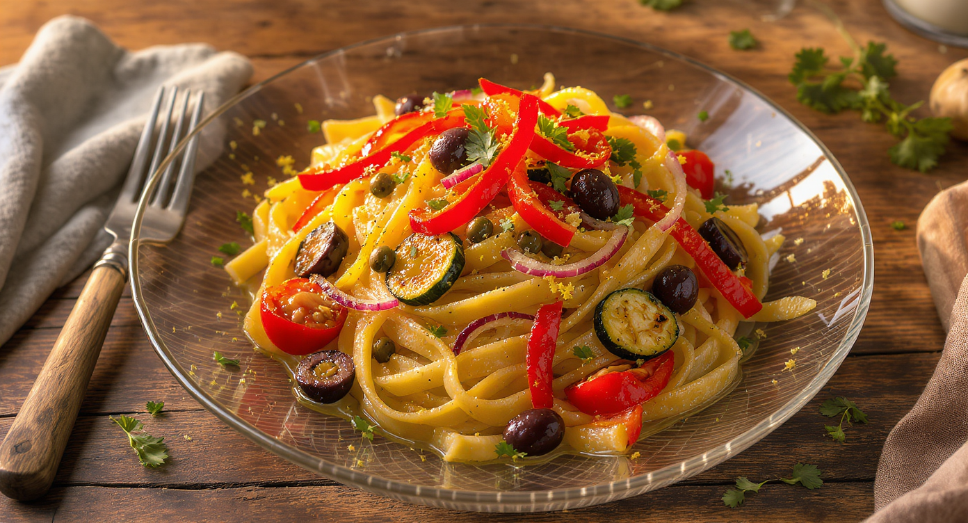 Charred Summer Vegetable Pasta with Olive-Caper Gremolata
