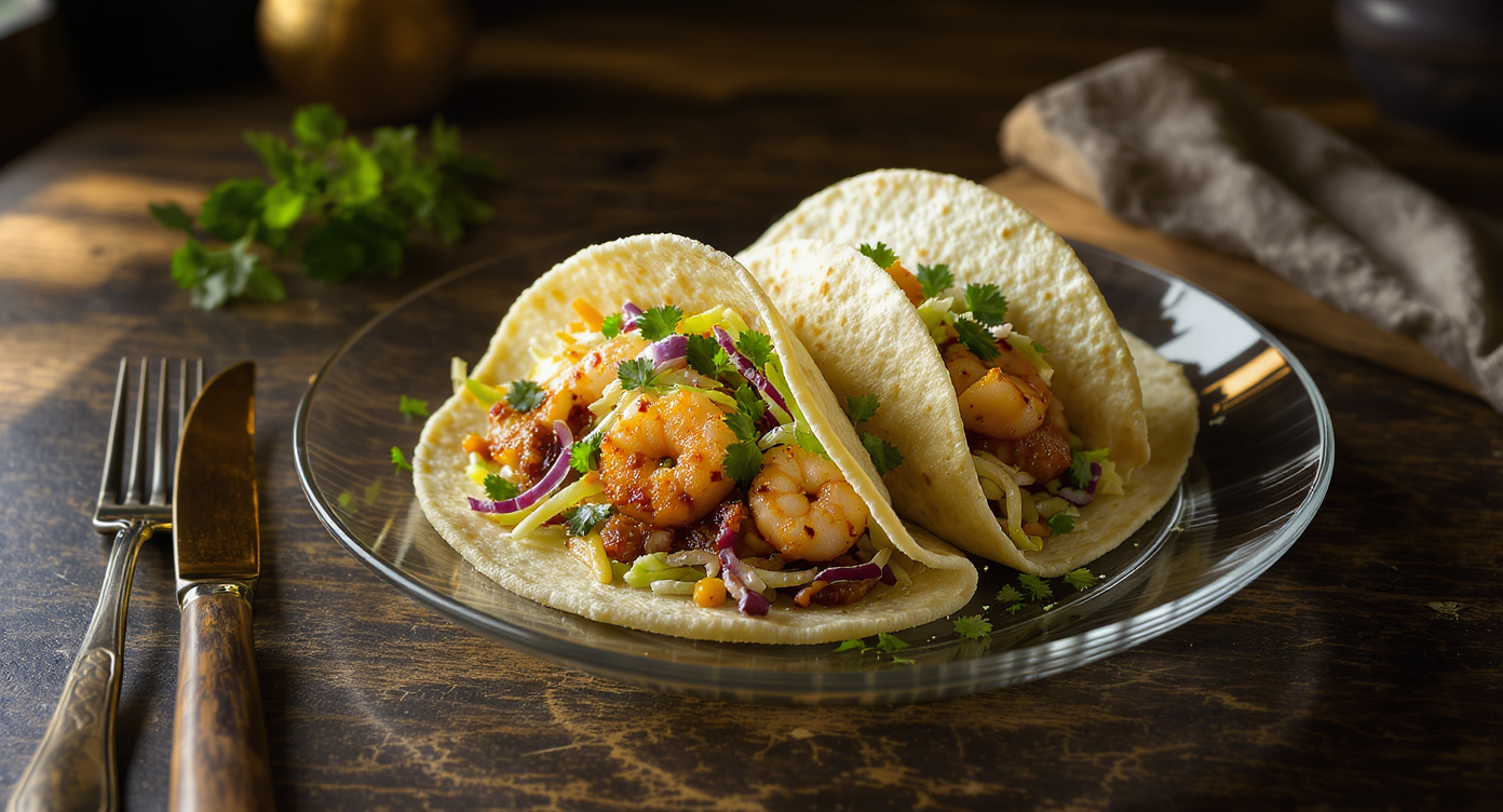 Thai Spicy Shrimp Tacos with Tangy Slaw
