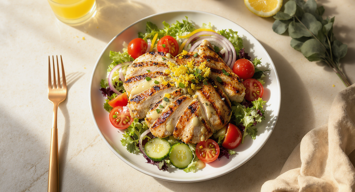 Mediterranean Grilled Chicken Salad with Lemon-Tahini Vinaigrette