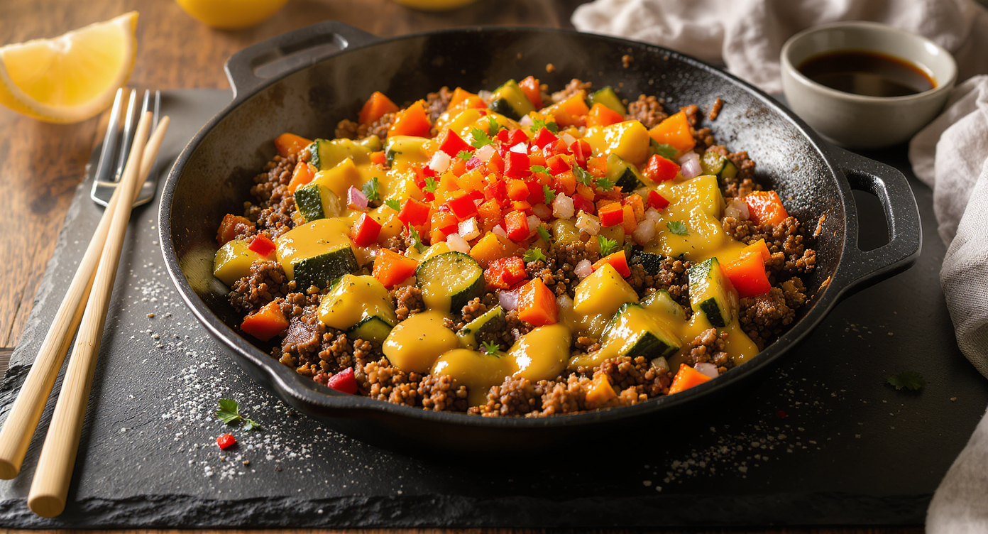 Sizzling Keto-Paleo Ground Beef Skillet with Lemon-Herb Drizzle