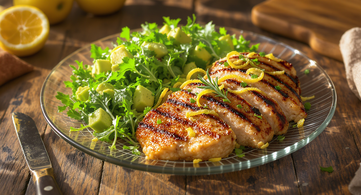 Lemon Rosemary Grilled Chicken with Avocado Herb Salad