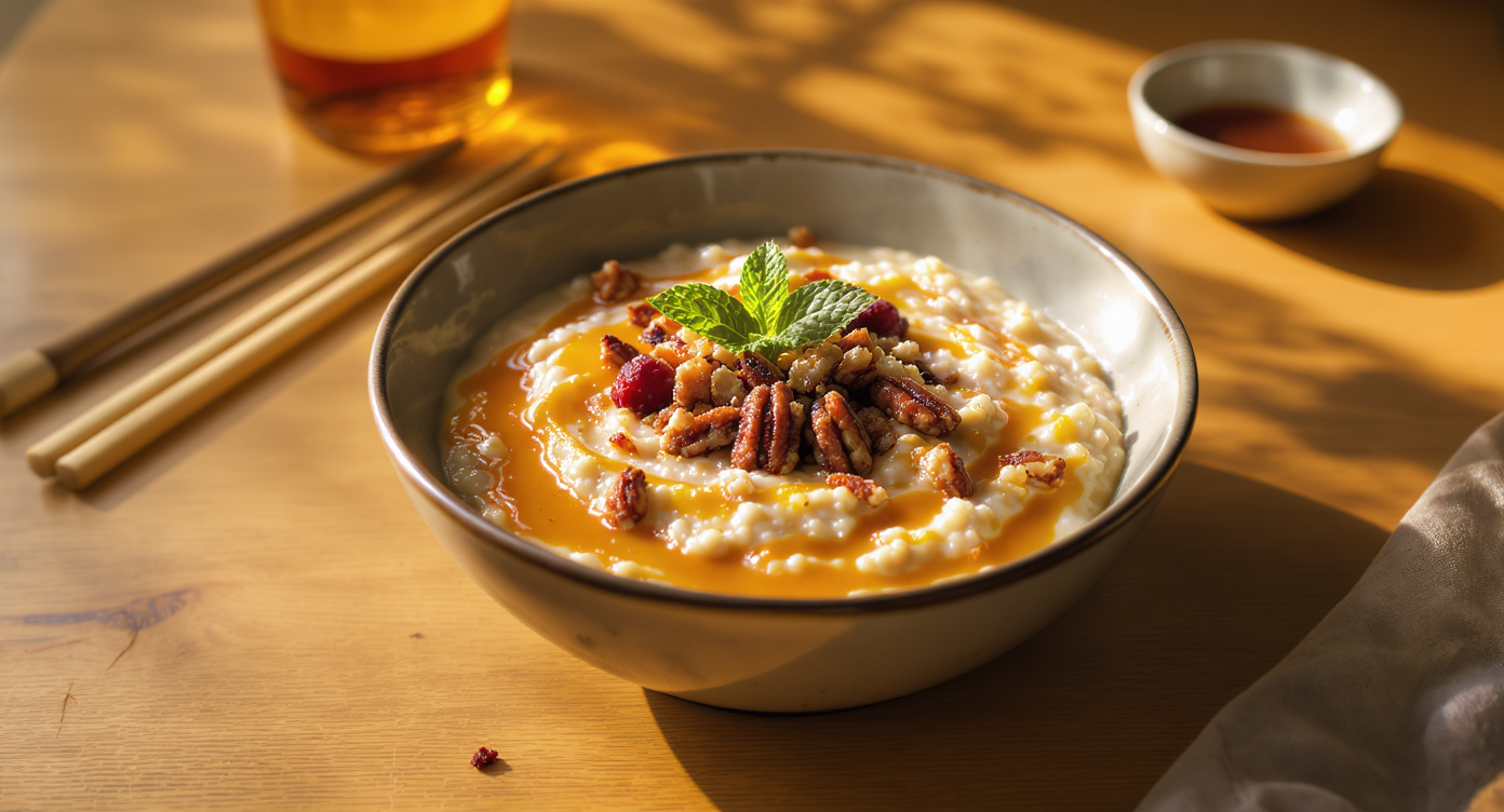 Creamy Salted Maple Oatmeal with Toasted Pecans