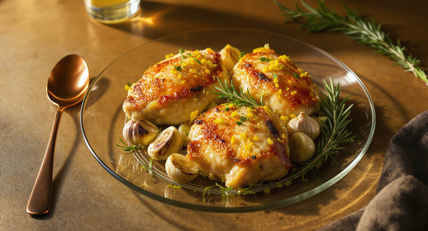 Lemon Herb Chicken Thighs with Roasted Garlic