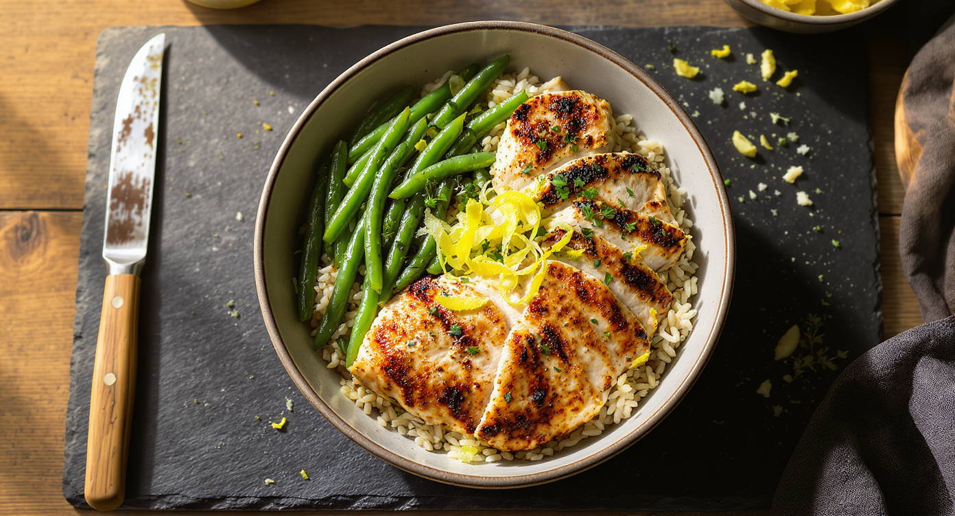Lemon-Herb Chicken Bowls with Brown Rice & Green Beans