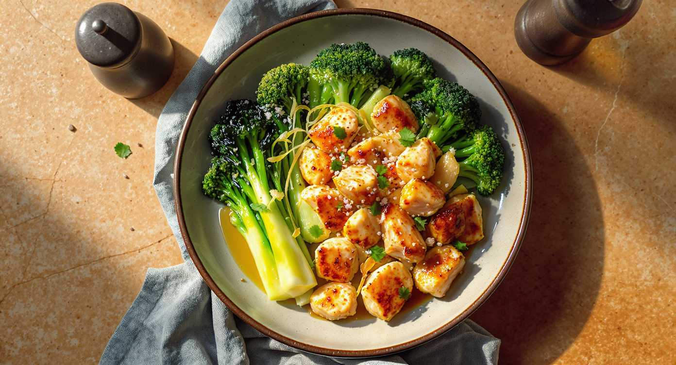 Keto Wok-Seared Chicken with Garlic-Ginger Greens
