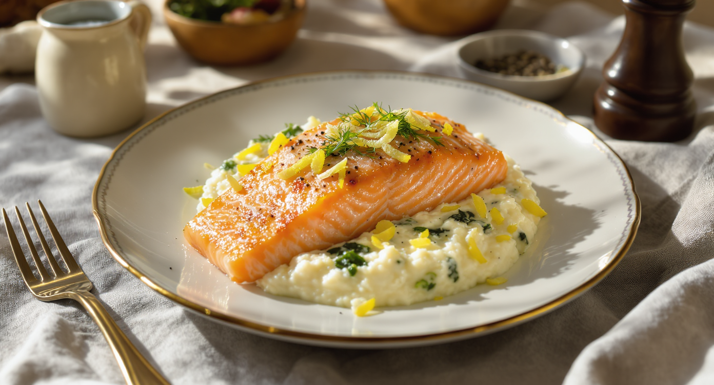 Lemon-Dill Salmon with Creamy Ricotta Mash