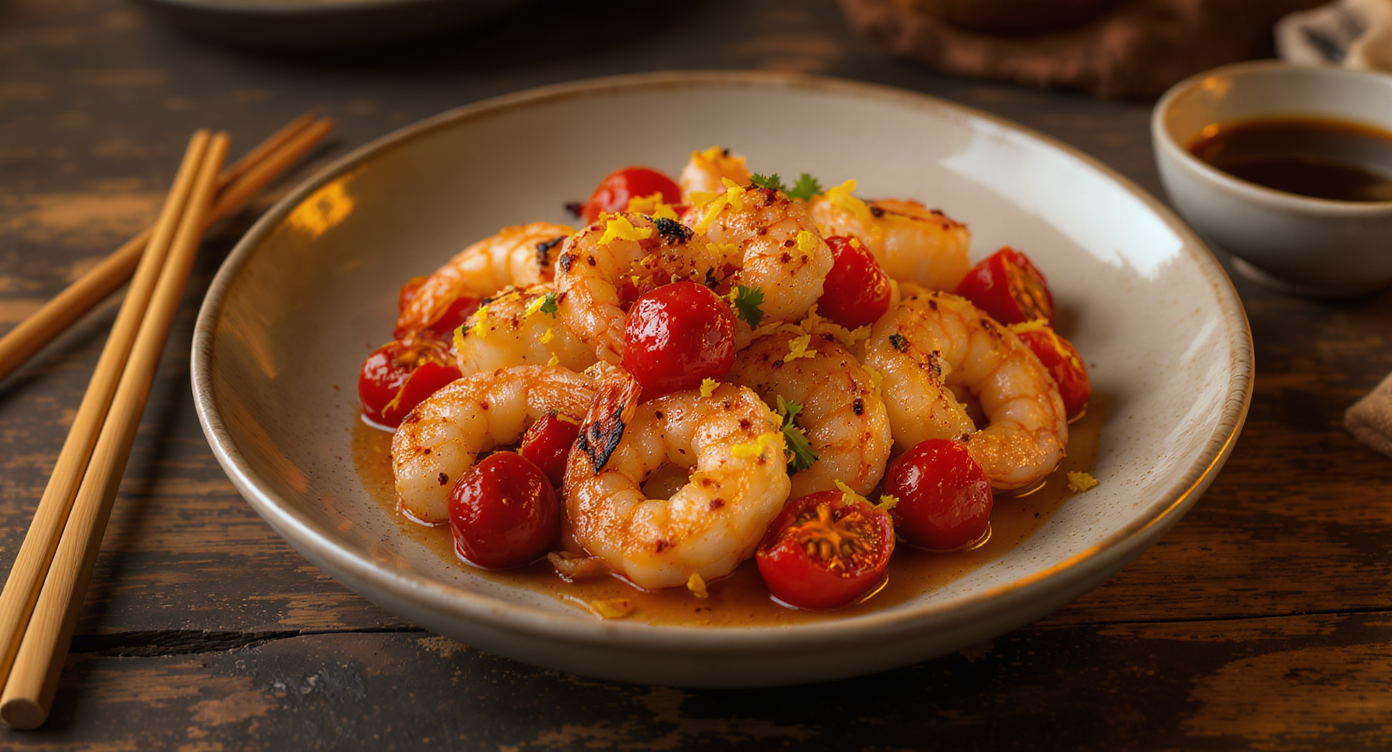 Lemon-Garlic Shrimp with Charred Cherry Tomatoes