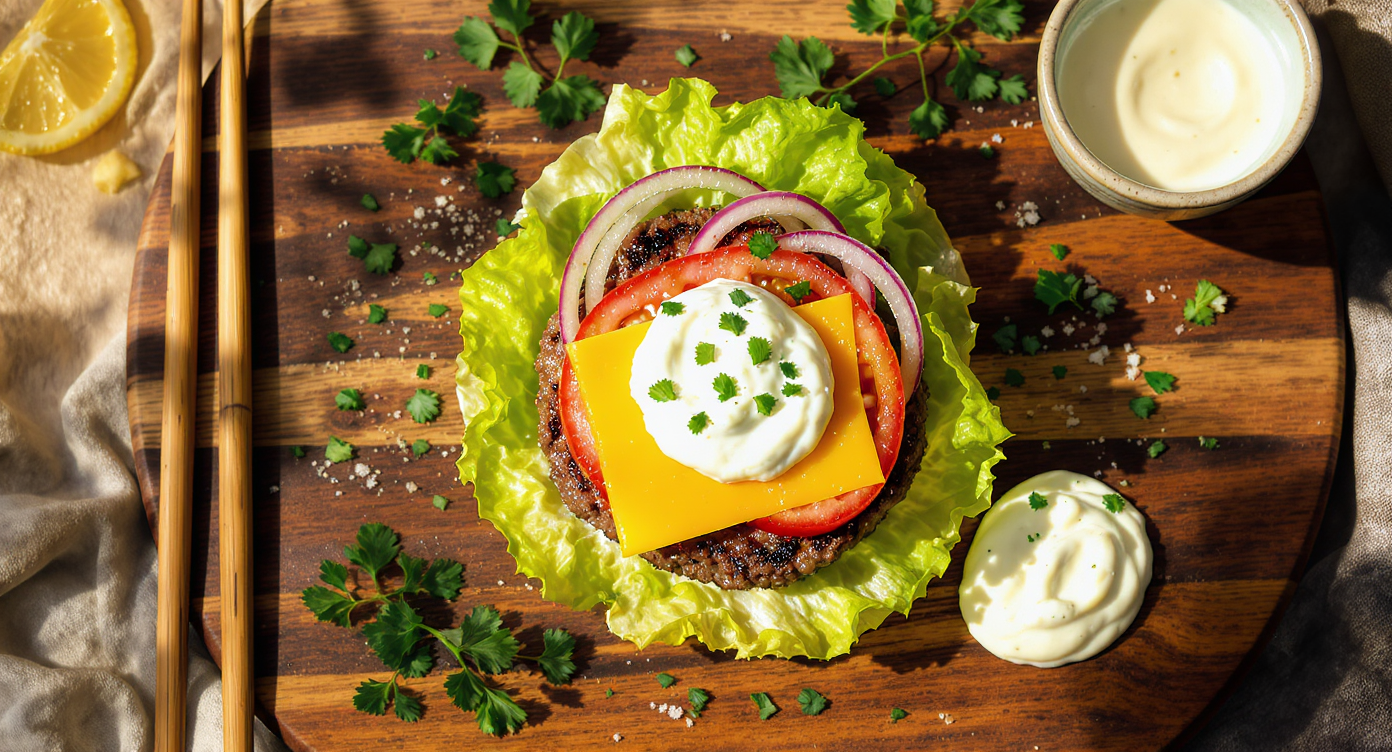 Keto Protein-Packed Hamburger with Tangy Herb Aioli