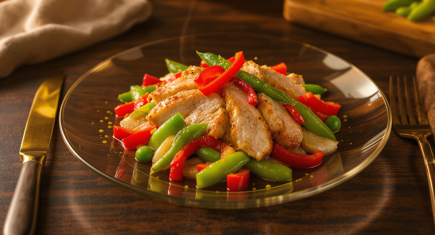 Velvet Chicken Stir-Fry with Snap Peas & Bell Pepper