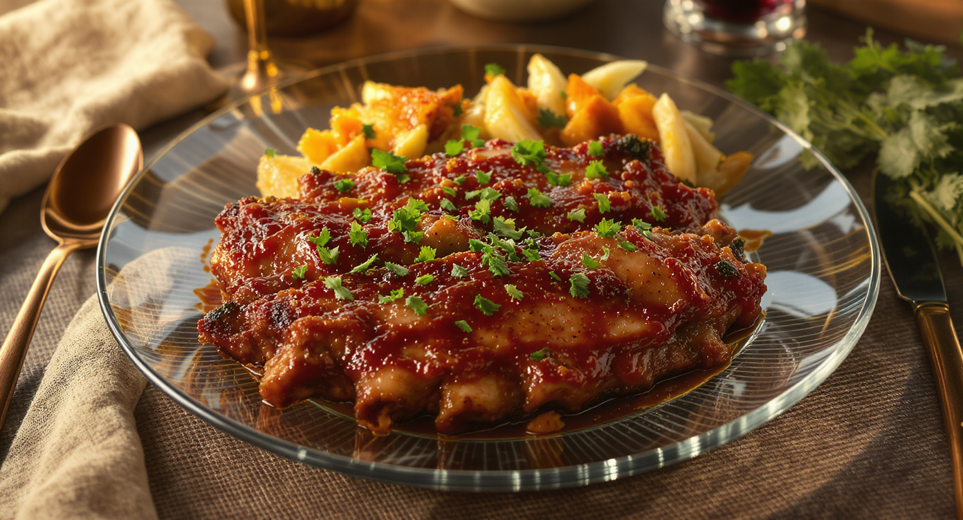 Sweet and Spicy Asian BBQ Pork Ribs (Gluten-Free) with Steamed Vegetables