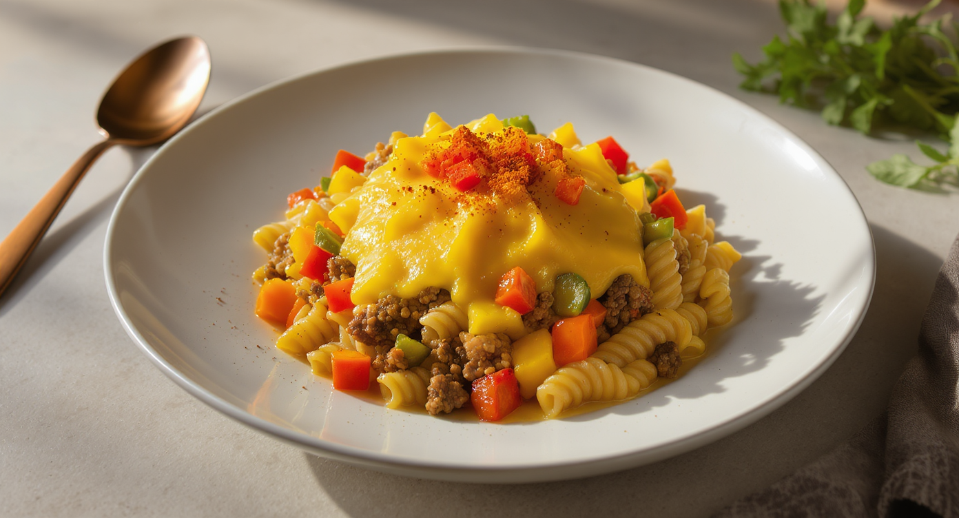 High-Protein Cheesy Beef & Veggie Skillet Pasta