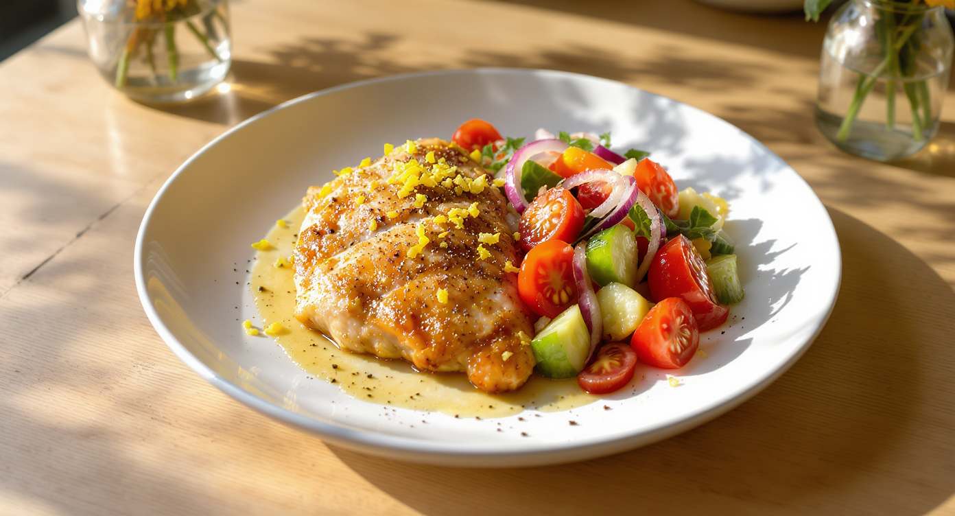 Greek Lemon-Oregano Chicken with Tomato Cucumber Salad