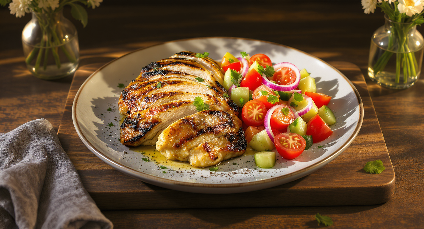 Greek Lemon-Oregano Chicken with Tomato-Cucumber Salad
