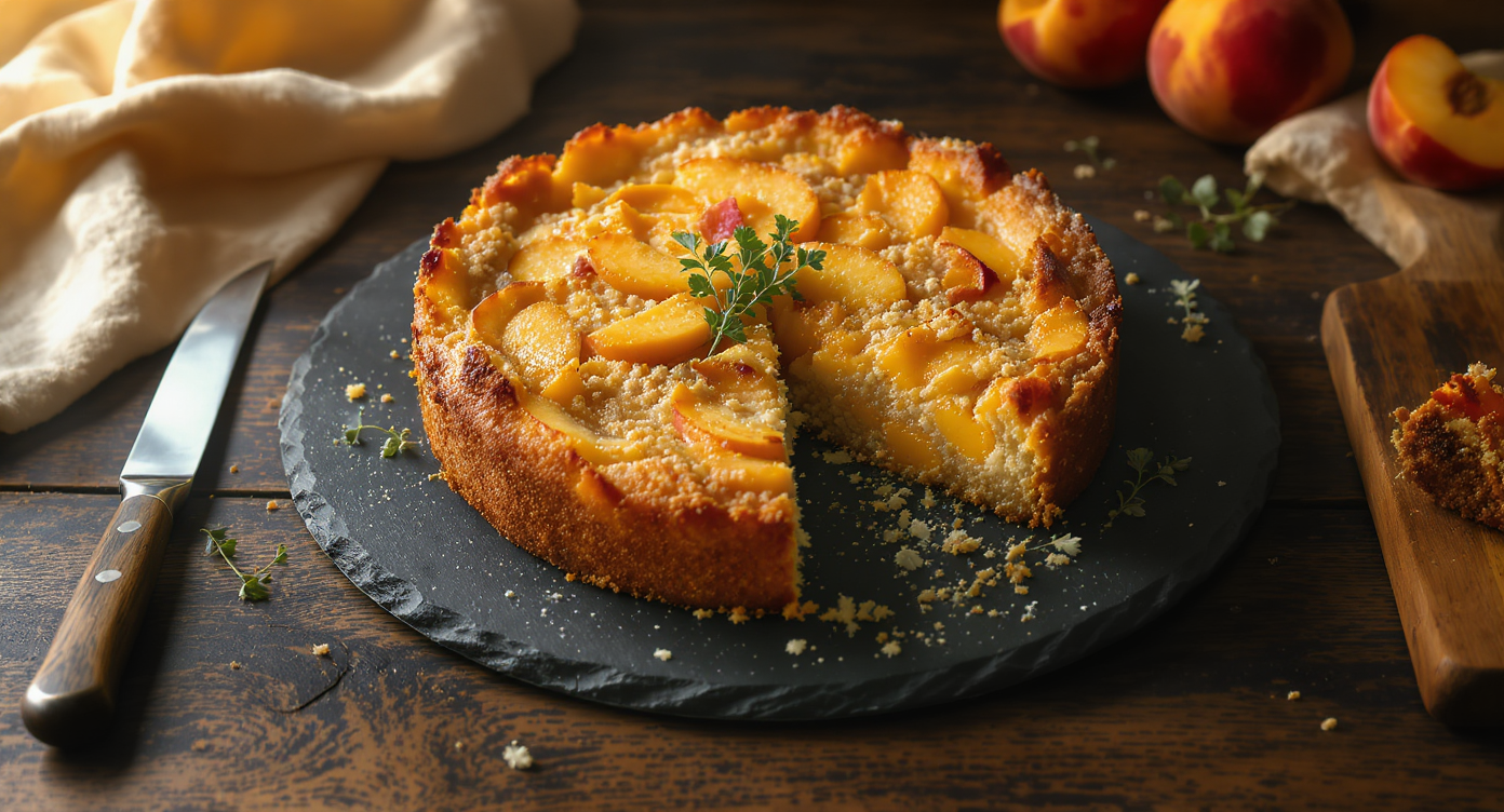 Late Summer Peach Oat Breakfast Cake