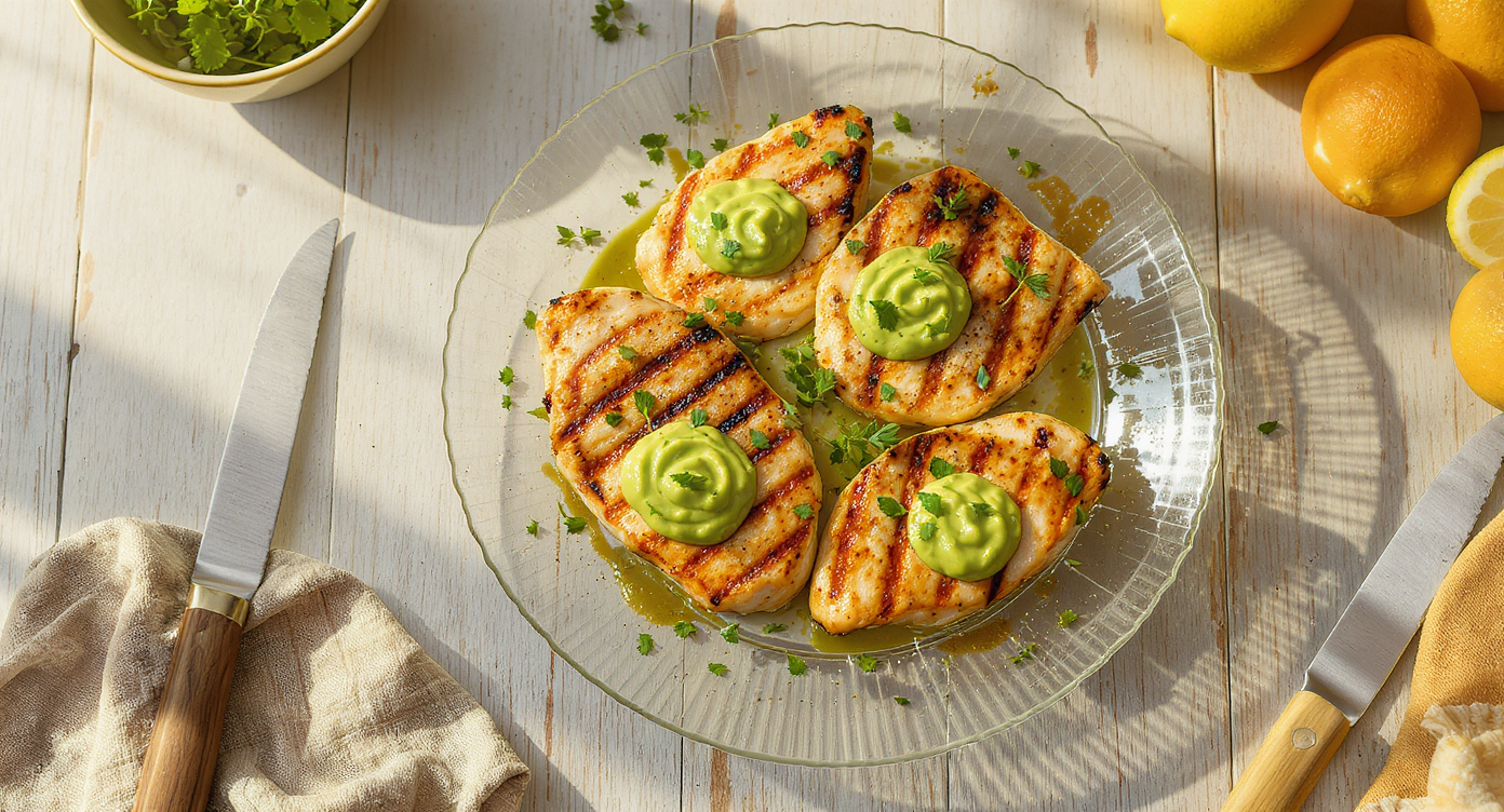 Lemon Herb Grilled Chicken with Avocado Cream
