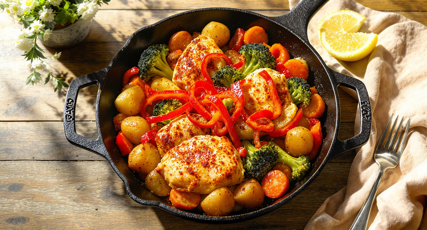 Healthy Chicken and Veggie Skillet with Herb Potatoes