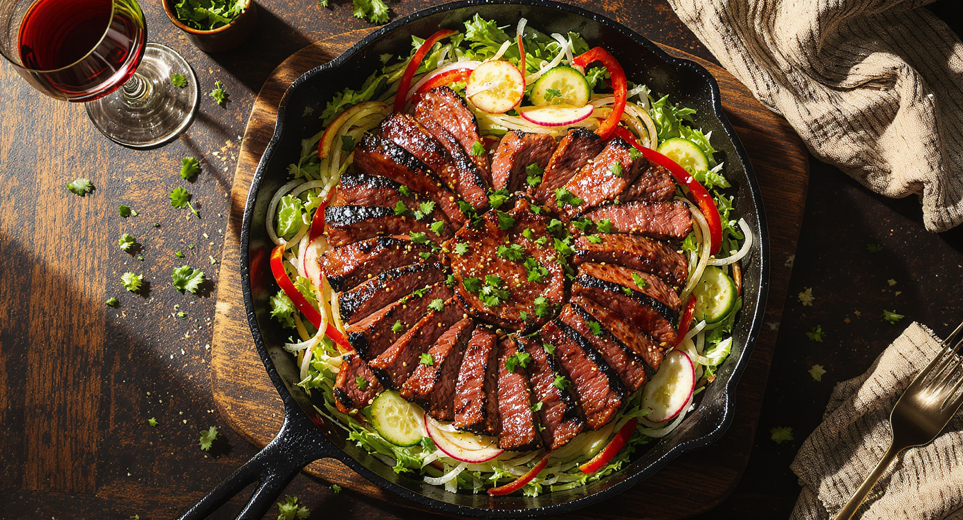 Keto Asian Fusion Grilled Steak Salad with Crunchy Veggies & Sesame Lime Dressing