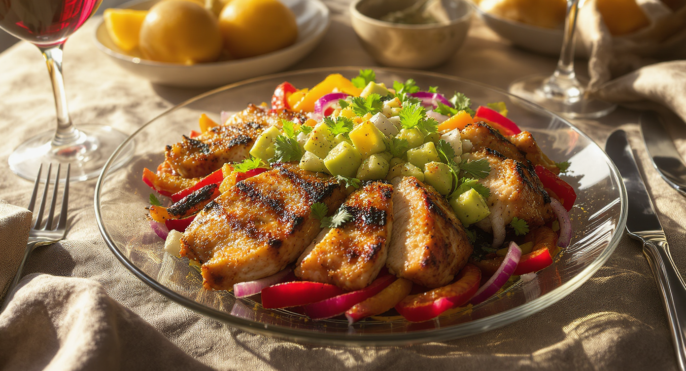 Charred Chicken Fajita Bowls with Avocado Salsa