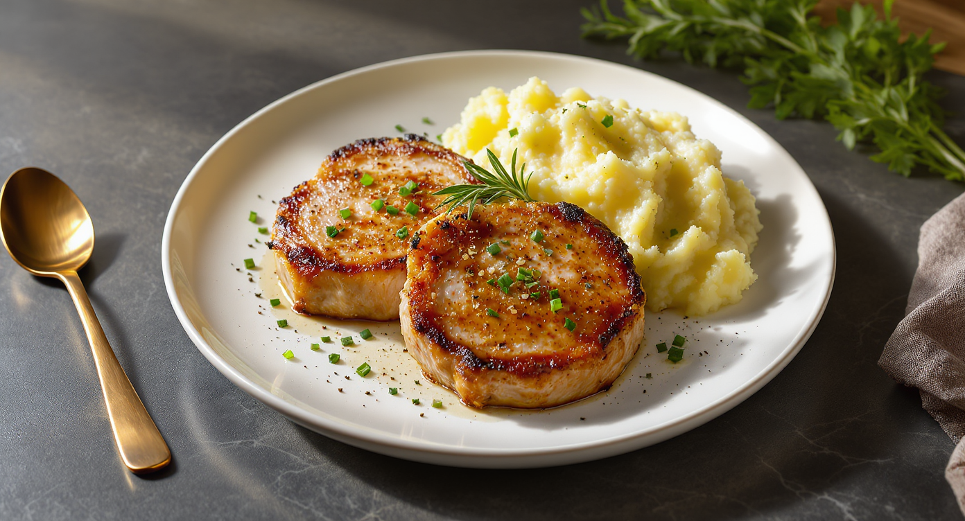Herb-Rubbed Pork Chops with Garlic Mashed Potatoes